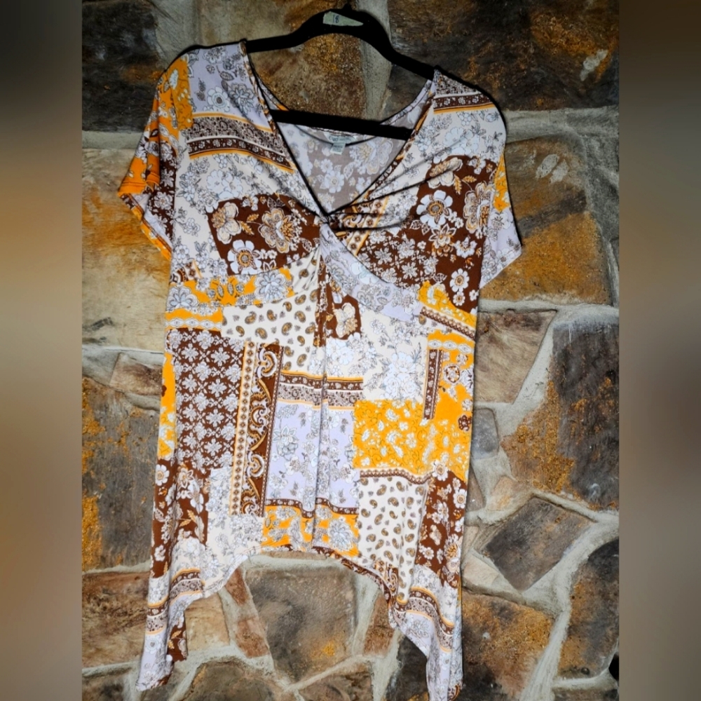 Cato yellow and brown floral Blouse